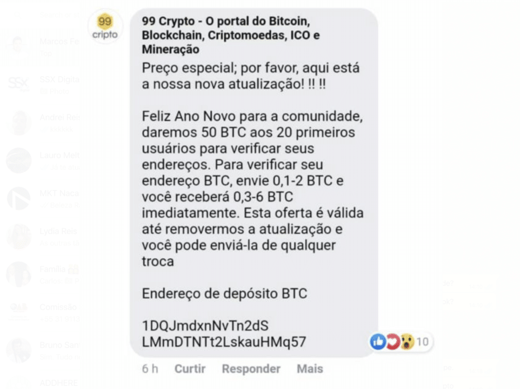 Golpe em nome da 99Cripto