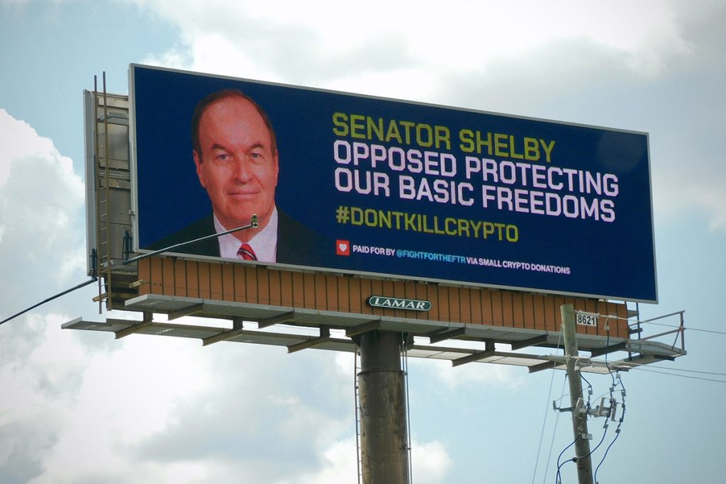 Outdoor 'não mate as criptomoedas' é exibido no Alabama